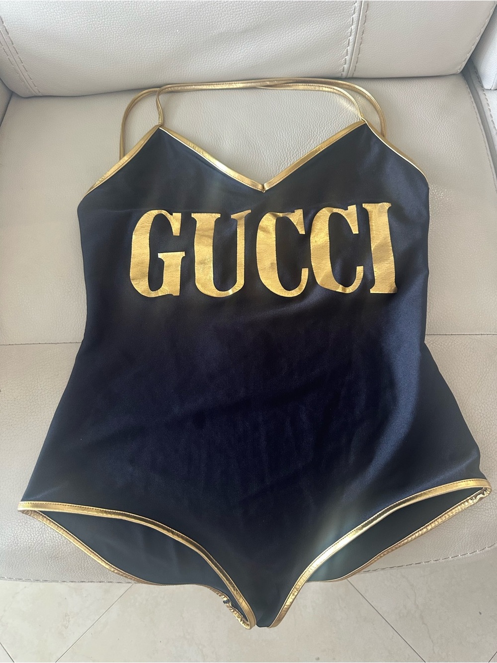 Gucci Swimsuit in Black and Gold Logo